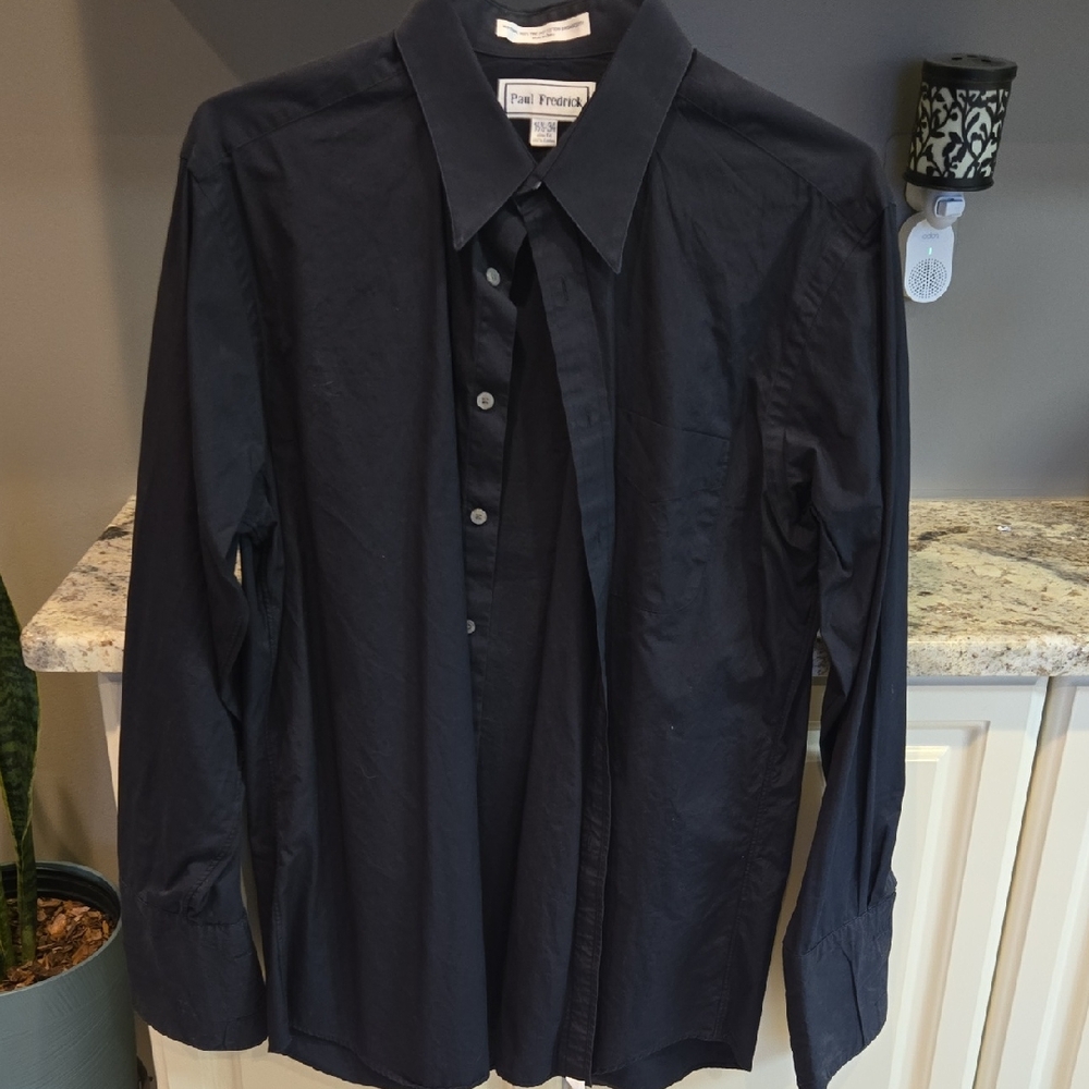 Paul Fredrick Black Long Sleeve Slim Fit Dress Shirt 16.5 34 100% Cotton